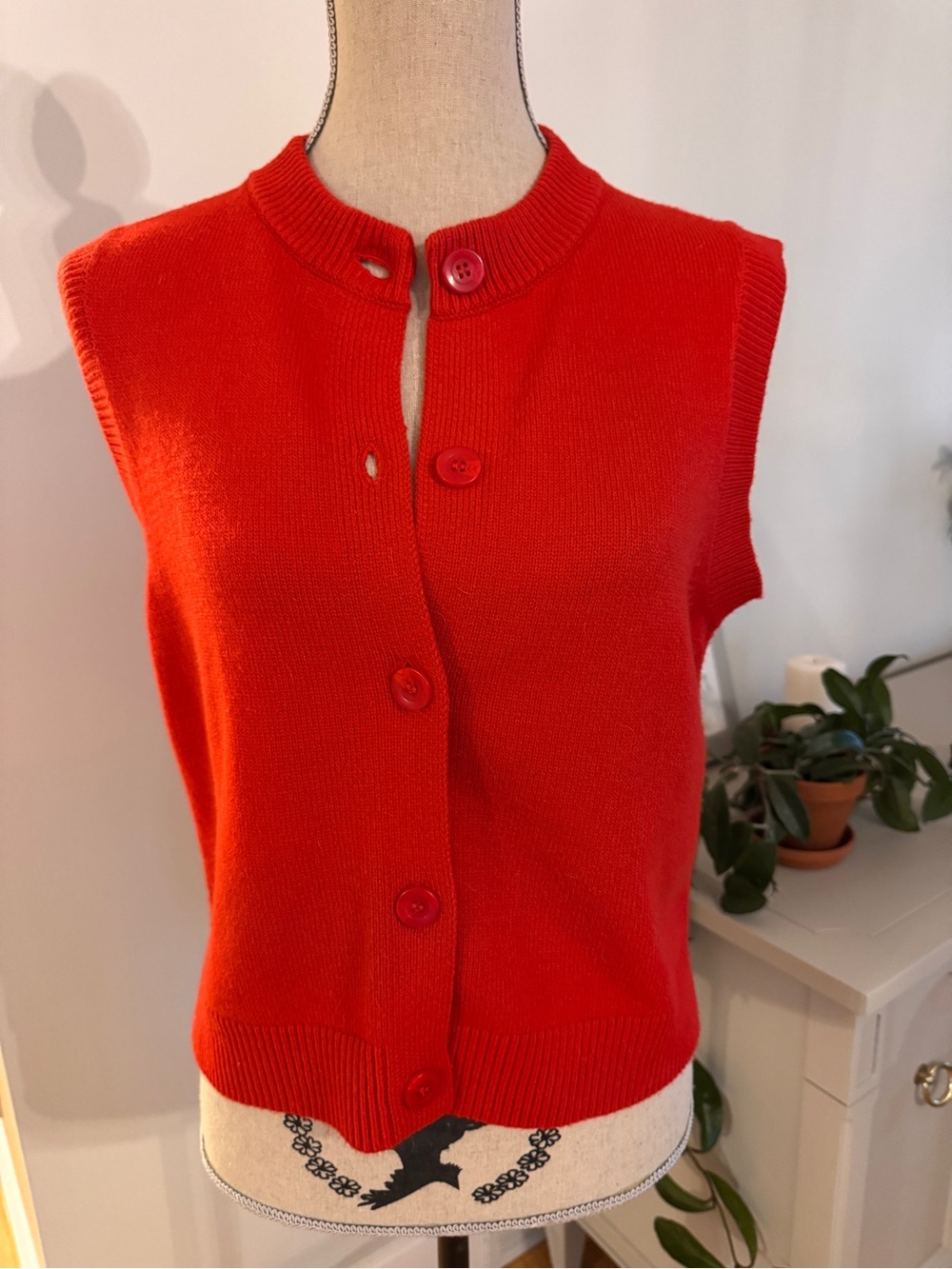 French Connection Bright Red Sleeveless Button-Front Knit Vest